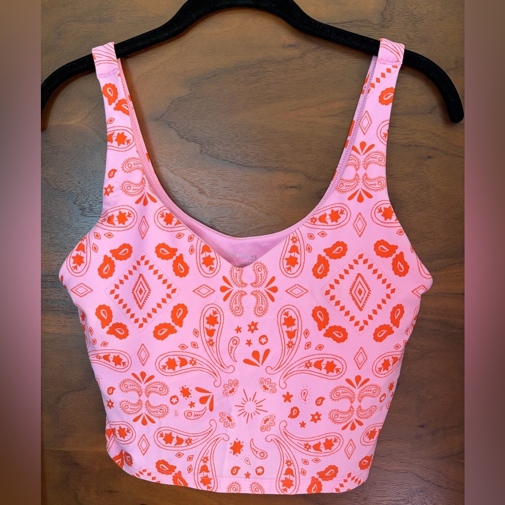 aerie Pink Crop Tank with Bright Orange Paisley Print